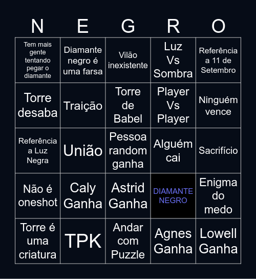 Diamante Negro Bingo Card