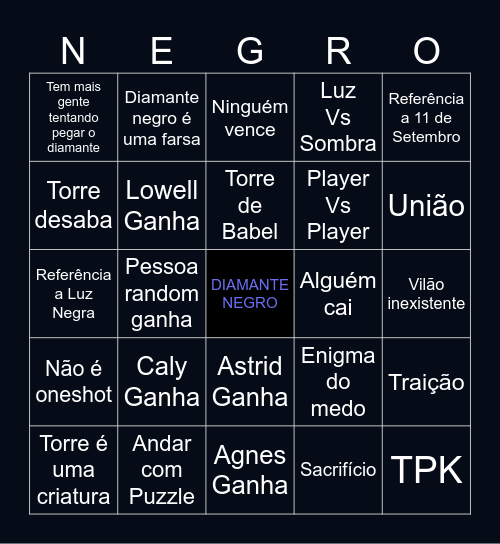 Diamante Negro Bingo Card