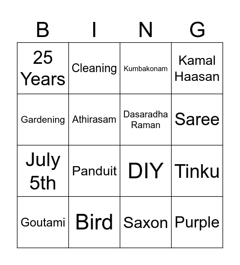 Untitled Bingo Card