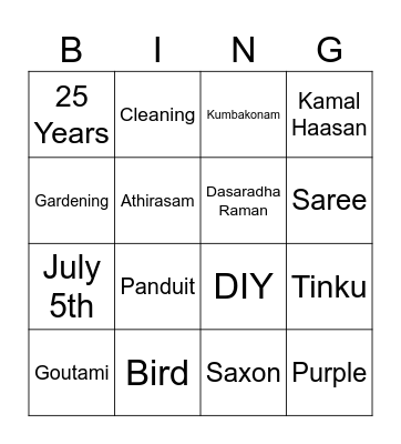 Sathya Birthday Bingo Card