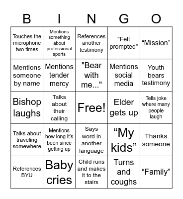 Fast Sunday Bingo Card