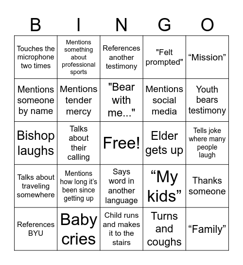 Fast Sunday Bingo Card