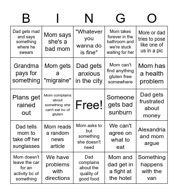 Trip Bingo Card