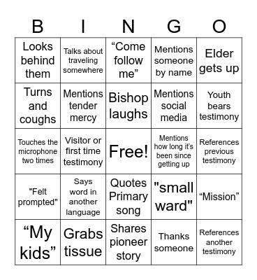Fast Sunday Bingo Card