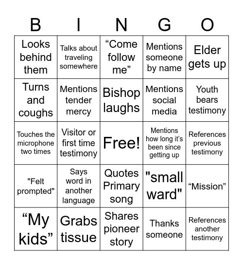 Fast Sunday Bingo Card