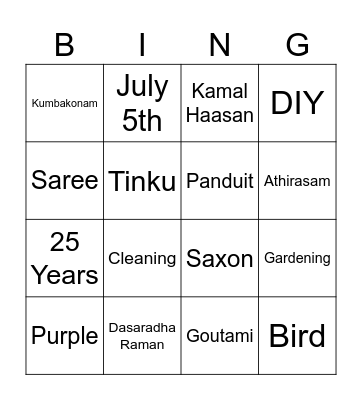 Sathya Birthday Bingo Card