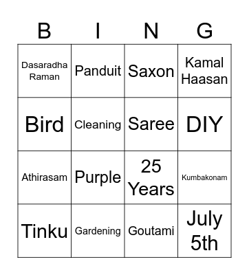 Sathya Birthday Bingo Card