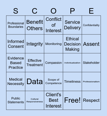 ABA SCOPE OF ETHICS Bingo Card
