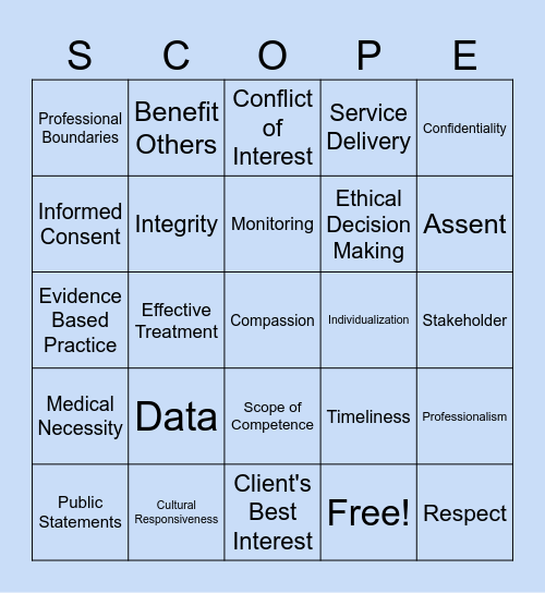 ABA SCOPE OF ETHICS Bingo Card
