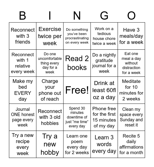 GOALS Bingo Card