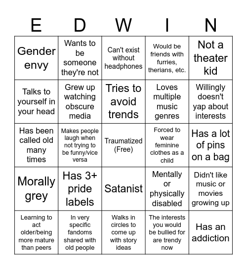 Michael's Bingo Card