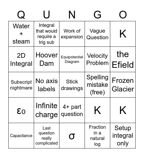 QUINGO Bingo Card