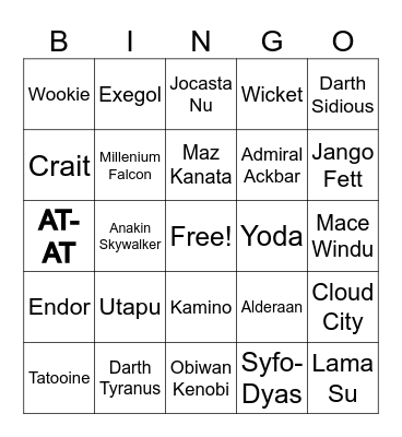Courageous Star Wars trivia #1 Bingo Card