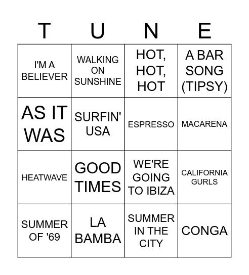 SUMMER FUN Bingo Card