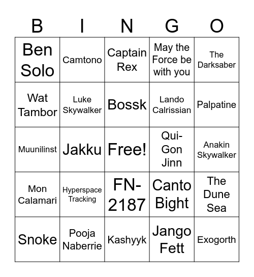 Courageous Star Wars trivia #2 Bingo Card