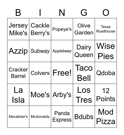 Fast Friends Bingo Card