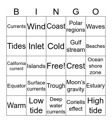 Waves Currents Tides Bingo Card