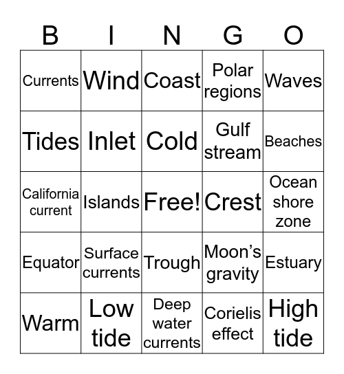 Waves Currents Tides Bingo Card