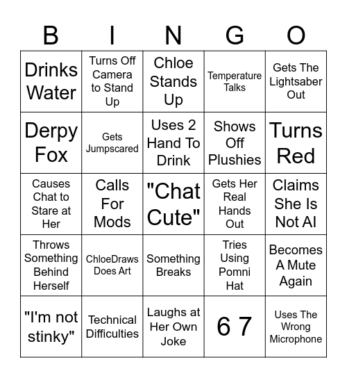 ChloeFoxy IRL Bingo Card