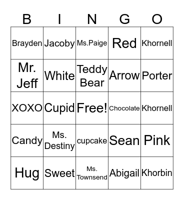 Scope Valentine's Bingo Card