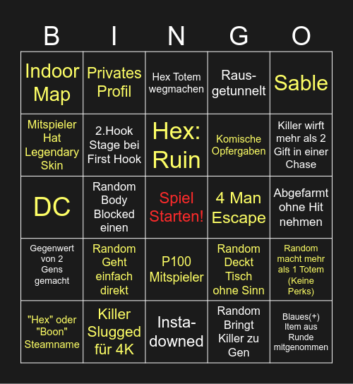 Dead By Daylight! Bingo Card