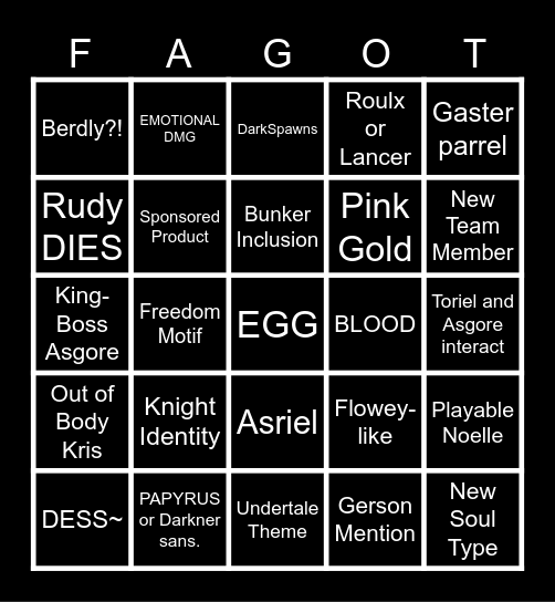 Deltaruneeeee 5 Bingo Card