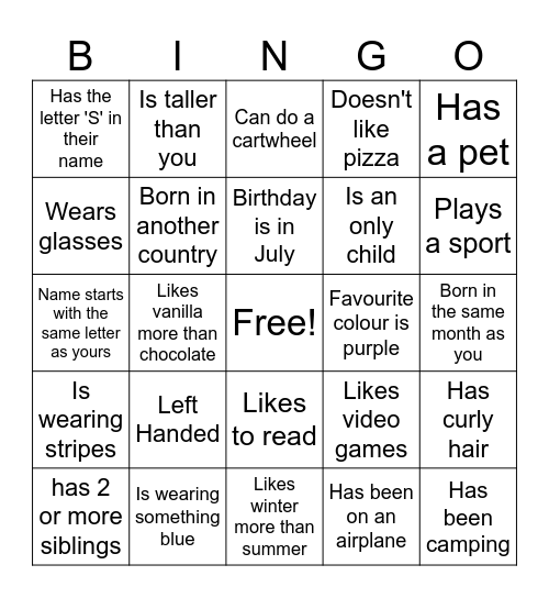 Find A Friend! Bingo Card