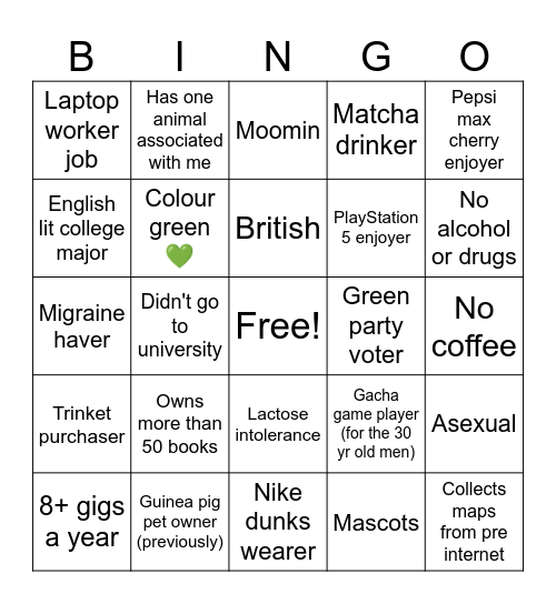 Lenka Bingo Card
