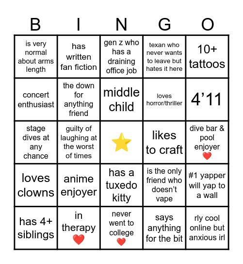 twitter user virtulsunny Bingo Card