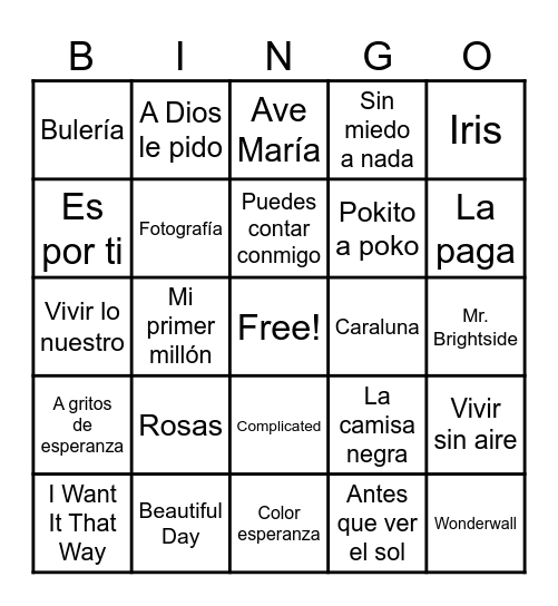 BINGO MUSICAL Bingo Card