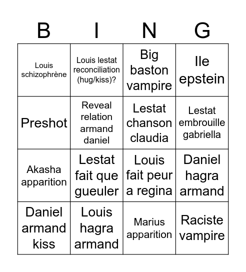 Lestat episode 5 Bingo Card