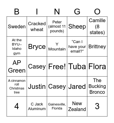 Tarnasky Family Bingo Card