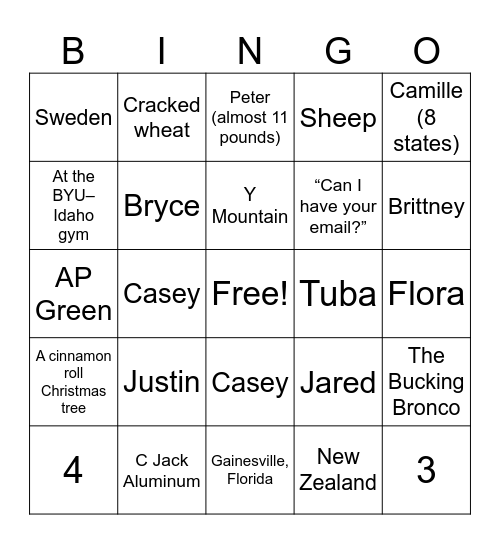 Tarnasky Family Bingo Card
