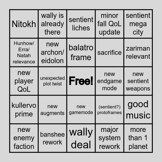 TennoLive 2026 BINGO card Bingo Card