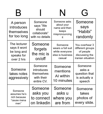 The conference Bingo Card