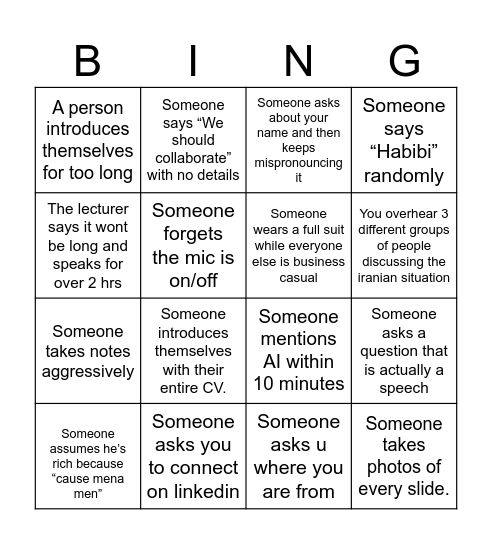 The conference Bingo Card