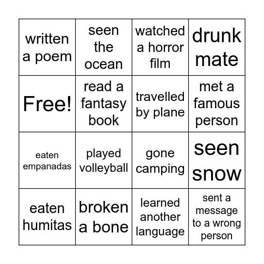 PERFECT BINGO! Bingo Card