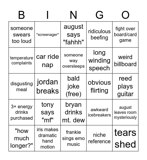 mission trip bingo! Bingo Card