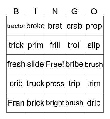 br, fr, tr, pr blends Bingo Card