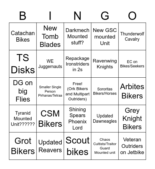 New 40k Mounted Units Bingo Card