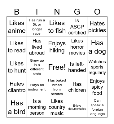 Icebreaker Bingo Card