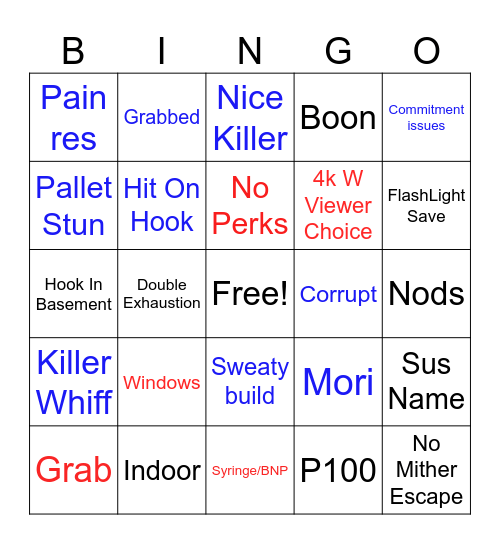 Dead By Daylight Bingo Card