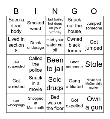 Hood Bingo Card