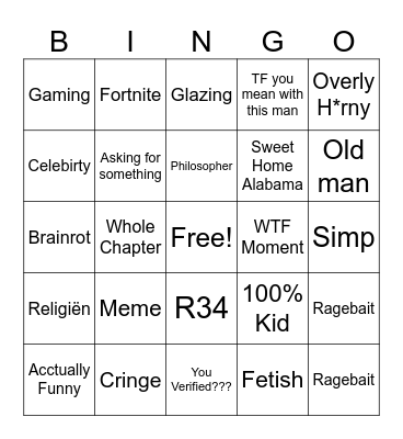 Phub Comments Bingo Card