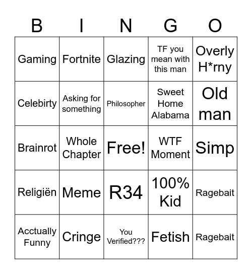 Phub Comments Bingo Card