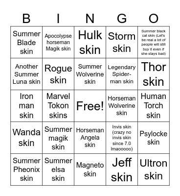 Skin (Summer wave 2 predictions as well Bingo Card