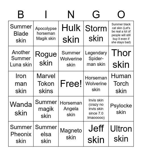 Skin (Summer wave 2 predictions as well Bingo Card