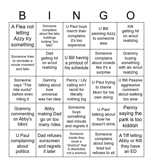 Vaation Bingo Card