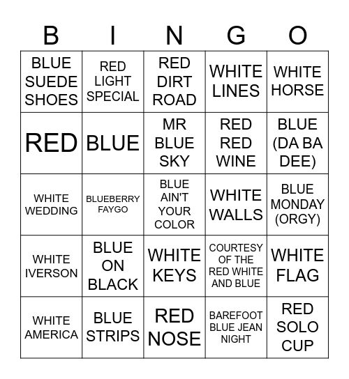 RED WHITE AND BLUE Bingo Card