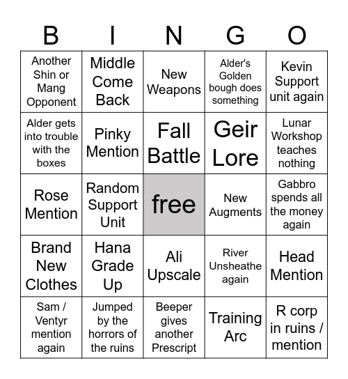 Larp Bingo Card